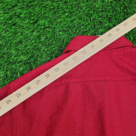 Vintage 70s Disco Hippie Button Shirt M/L 21x29 Red Textured - Picture 3 of 13